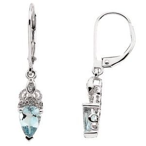 14K White Gold Natural Aquamarine & .04 CTW Natural Diamond Earrings