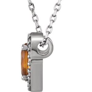14K White Gold Natural Citrine & .05 CTW Natural Diamond 16" Necklace