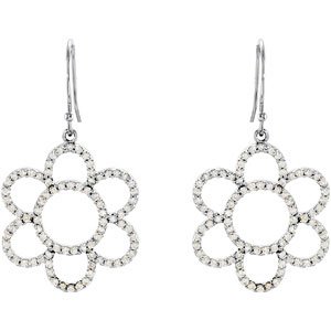 14K White Gold 3/4 CTW Natural Diamond Flower Earrings