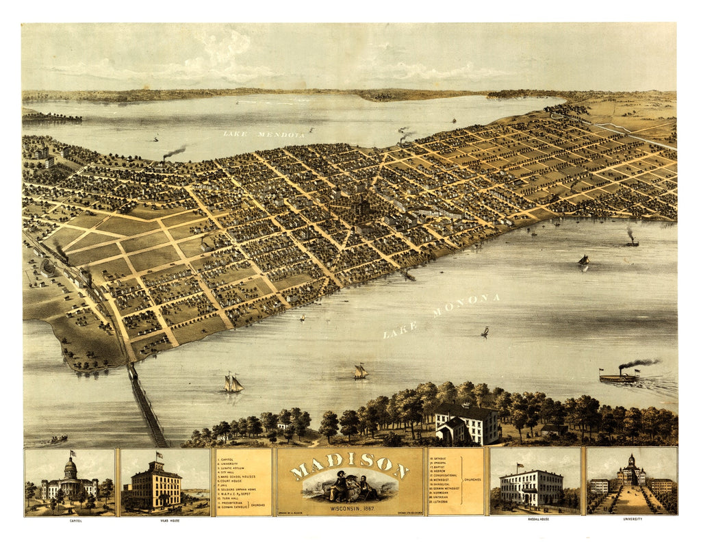 Vintage Map of Madison, Wisconsin 1867