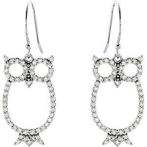 14K White Gold 1/2 CTW Natural Diamond Owl Earrings – image 2