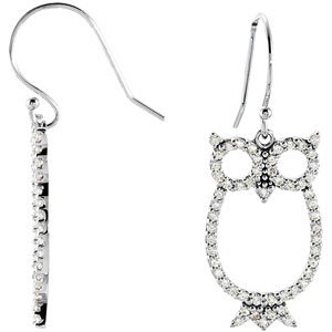 14K White Gold 1/2 CTW Natural Diamond Owl Earrings