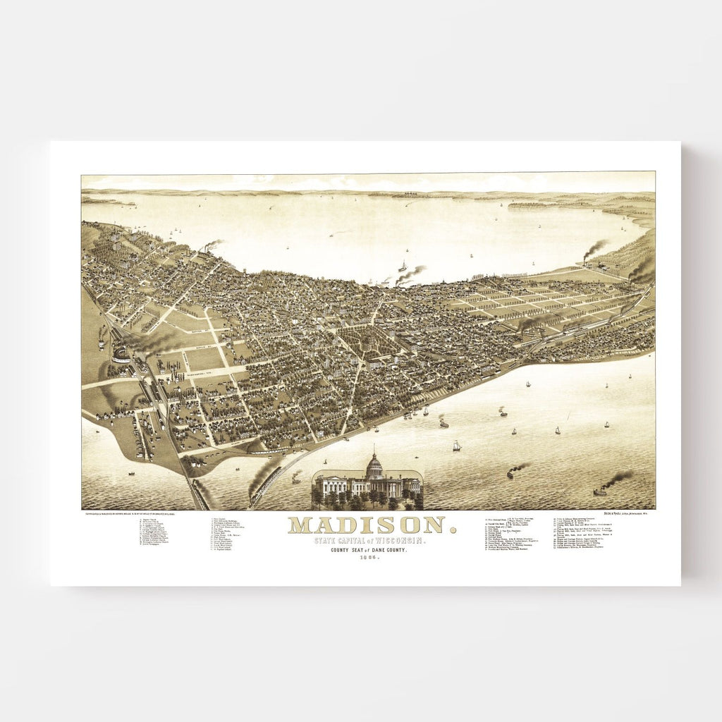 Vintage Map of Madison, Wisconsin 1885