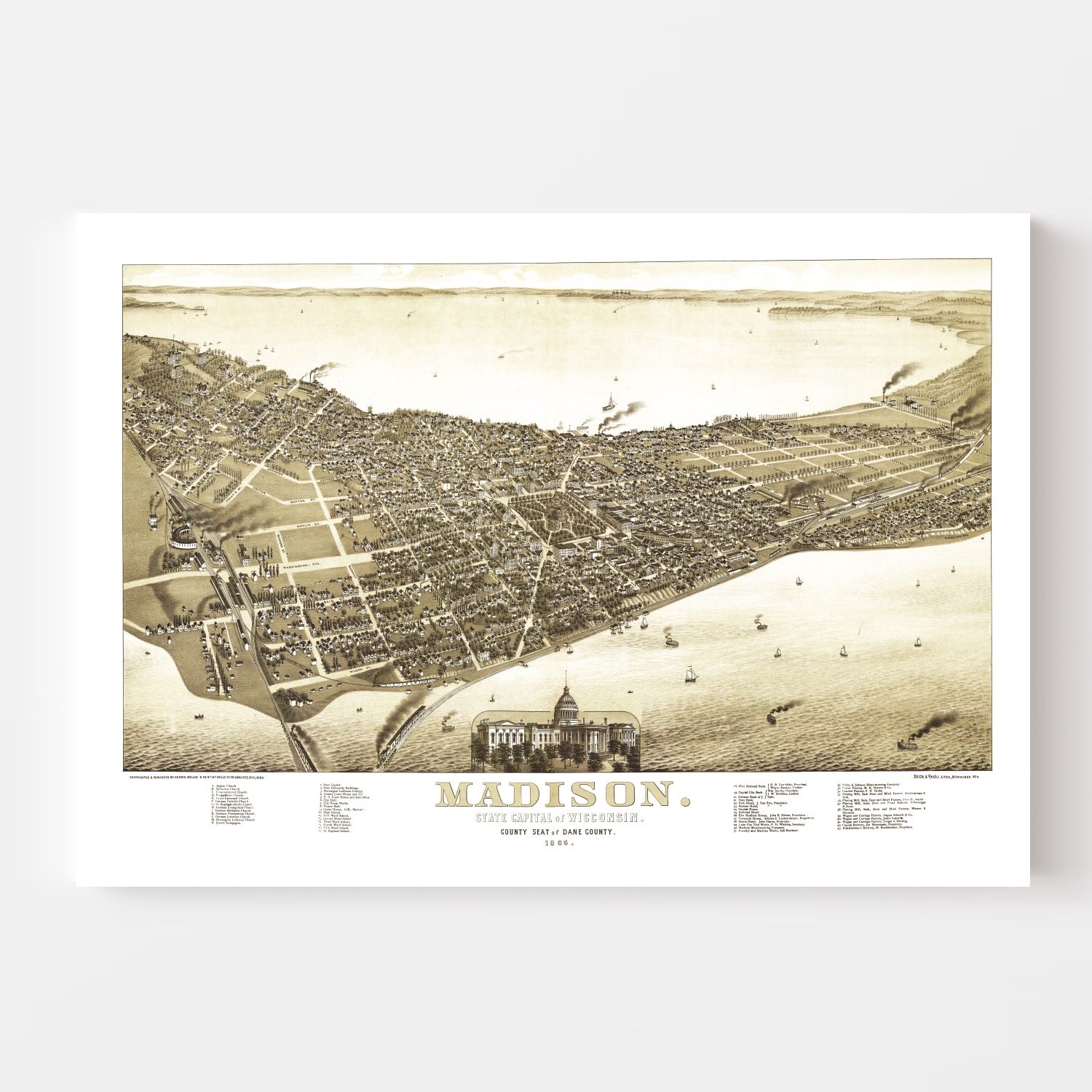 Vintage Map of Madison, Wisconsin 1885