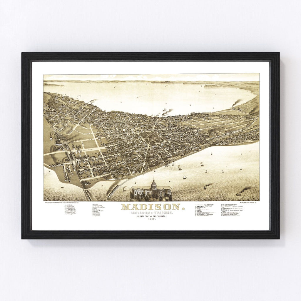 Vintage Map of Madison, Wisconsin 1885