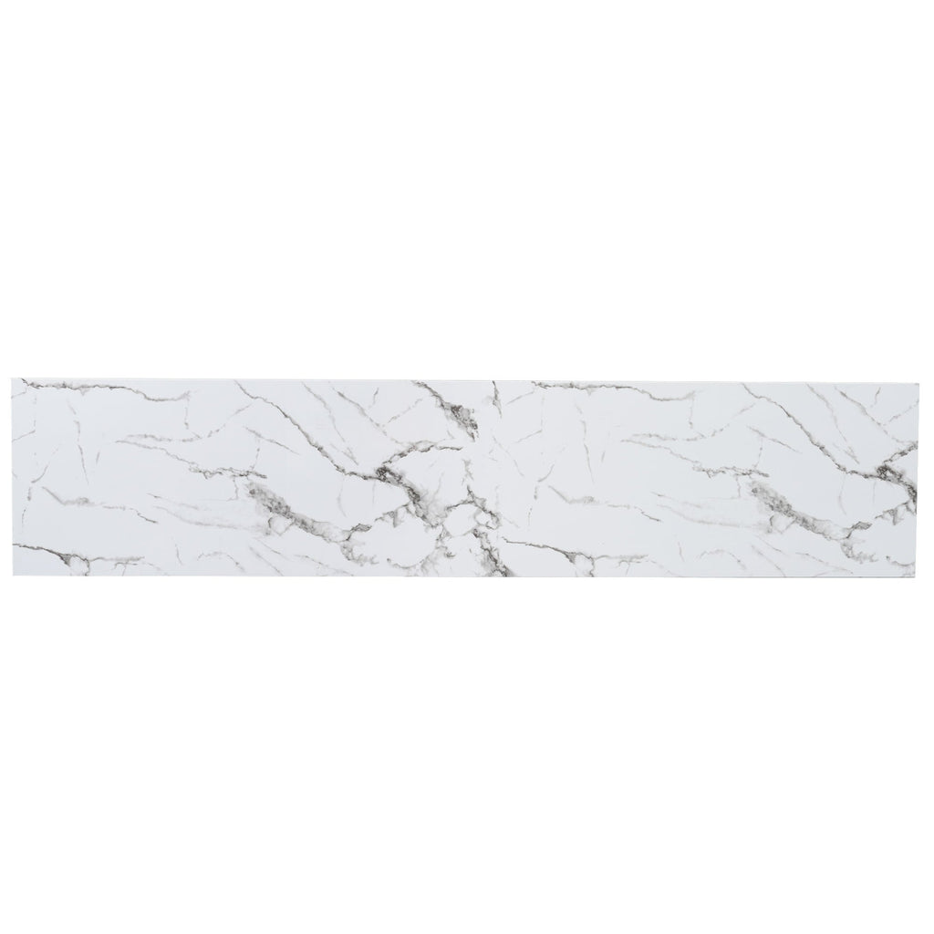 ON-TREND Luxury TV Stand with High Gloss Faux Marble Top for TVs Up to 78'', Rectangle Media Console with Golden Panel Design, Practical Entertainment Center with 3 Drawers for Living Room, White