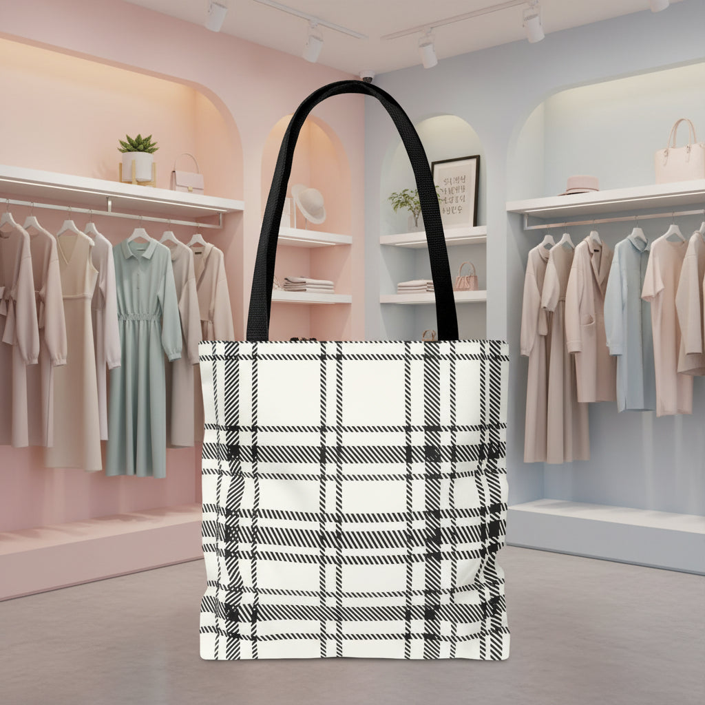 Black & White Plaid Tote Bag