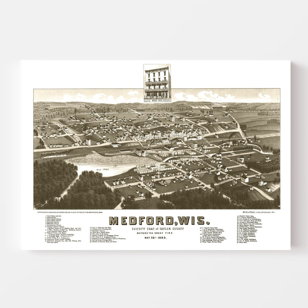 Vintage Map of Medford, Wisconsin 1885