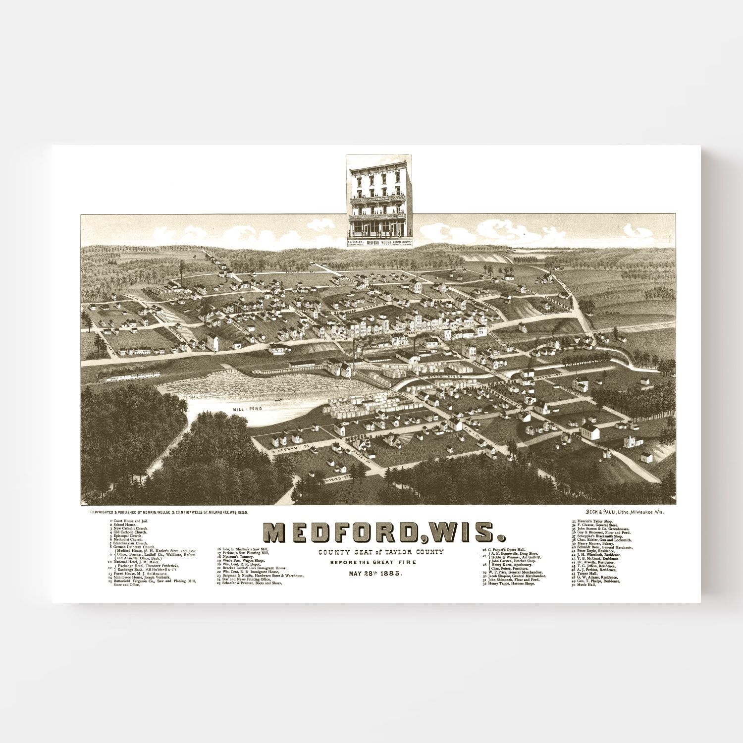 Vintage Map of Medford, Wisconsin 1885