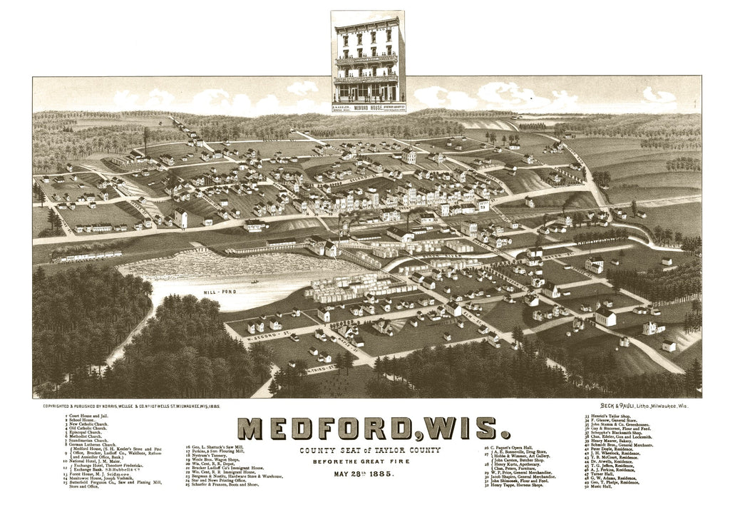 Vintage Map of Medford, Wisconsin 1885