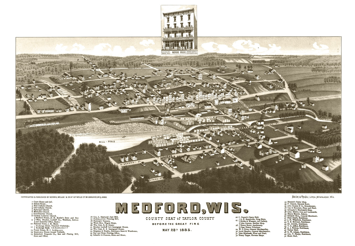 Vintage Map of Medford, Wisconsin 1885