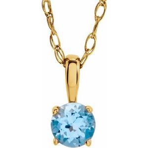 14K Yellow Gold 3 mm Natural Swiss Blue Topaz Youth Solitaire 14" Necklace