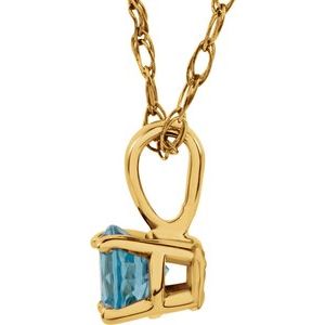 14K Yellow Gold 3 mm Natural Swiss Blue Topaz Youth Solitaire 14" Necklace