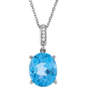 14K White Gold Natural Swiss Blue Topaz & .025 CTW Natural Diamond 18" Necklace