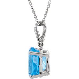14K White Gold Natural Swiss Blue Topaz & .025 CTW Natural Diamond 18" Necklace