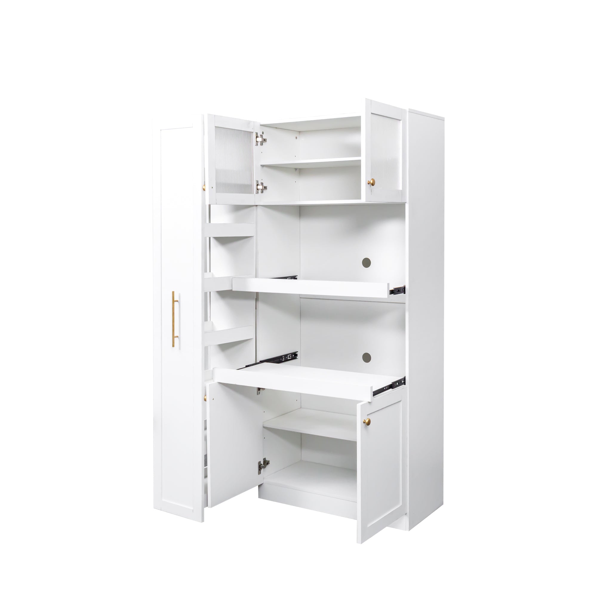 Kitchen pantry cabinet with multi-functional pull-out multi-tier storage shelf,Farmhouse Storage Cabinet with 4 Doors,Pantry Organizers for Kitchen,Dining Room(White)