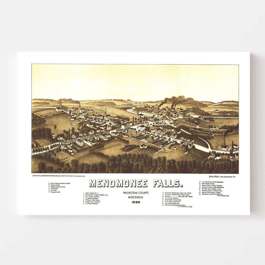 Vintage Map of Menomonee Falls, Wisconsin 1886