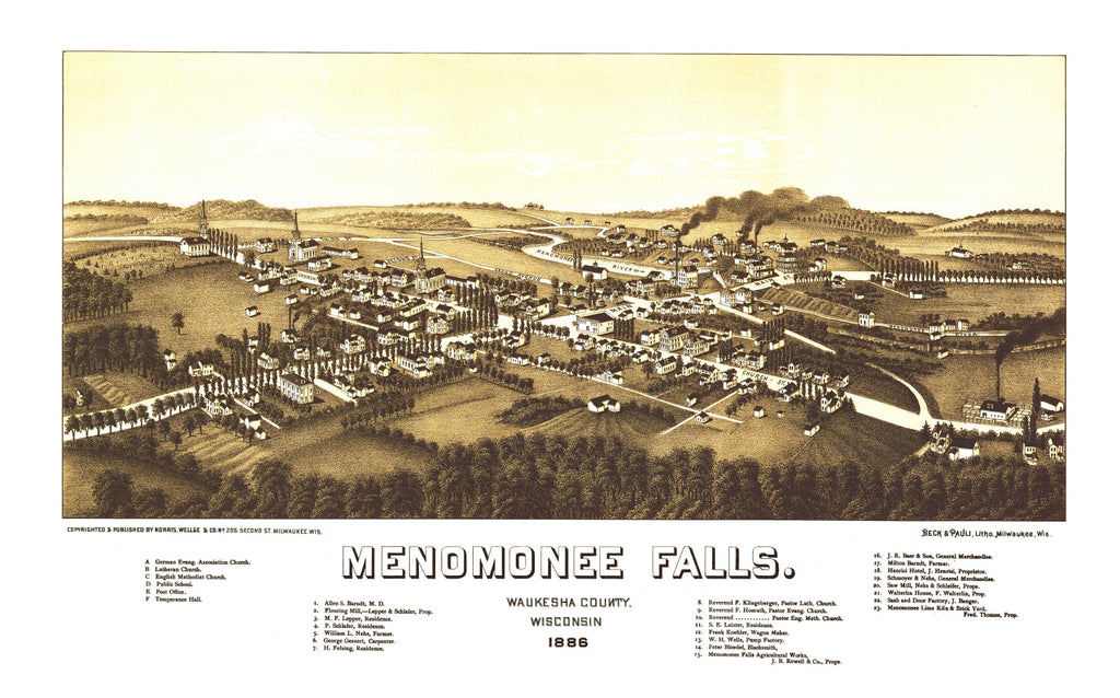 Vintage Map of Menomonee Falls, Wisconsin 1886