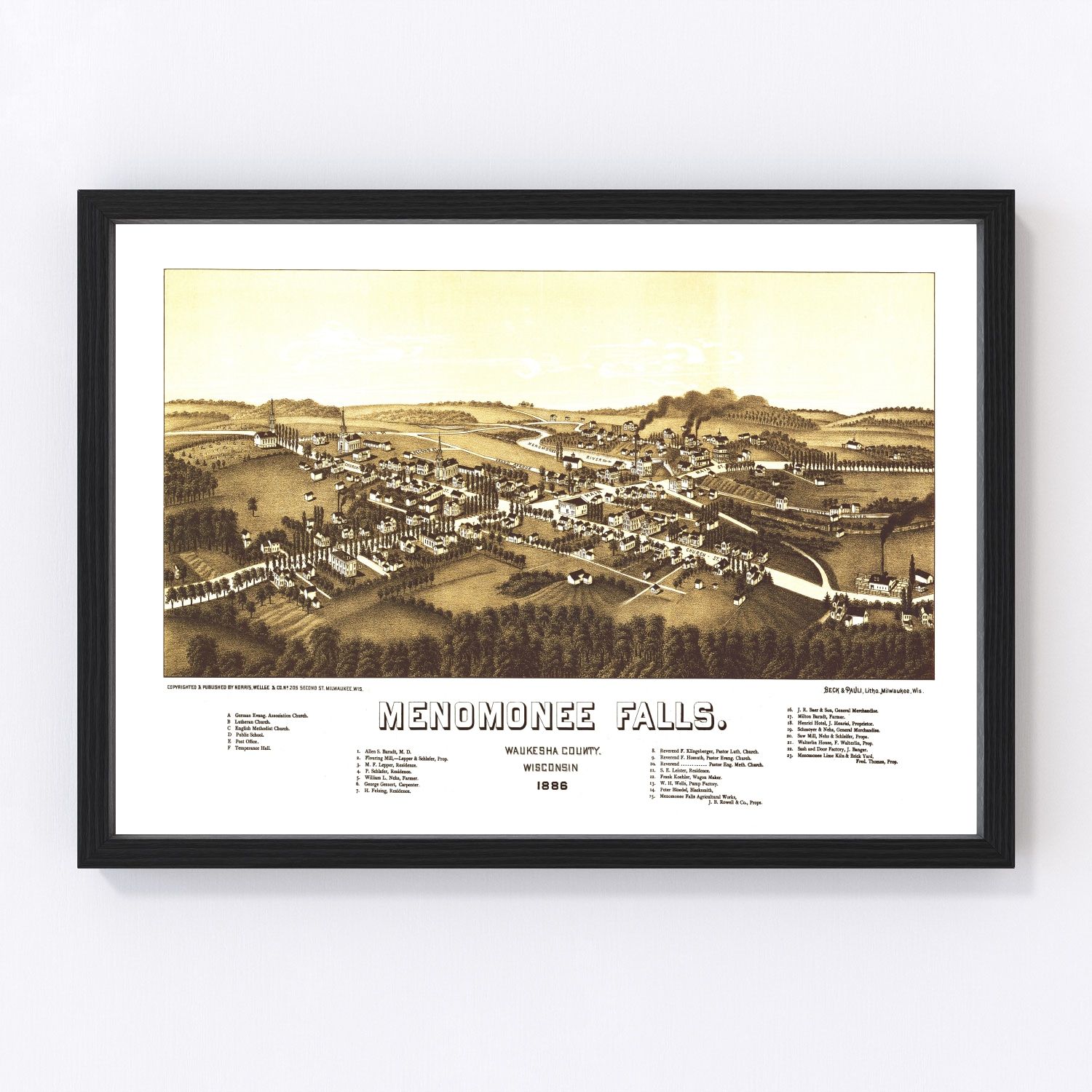 Vintage Map of Menomonee Falls, Wisconsin 1886