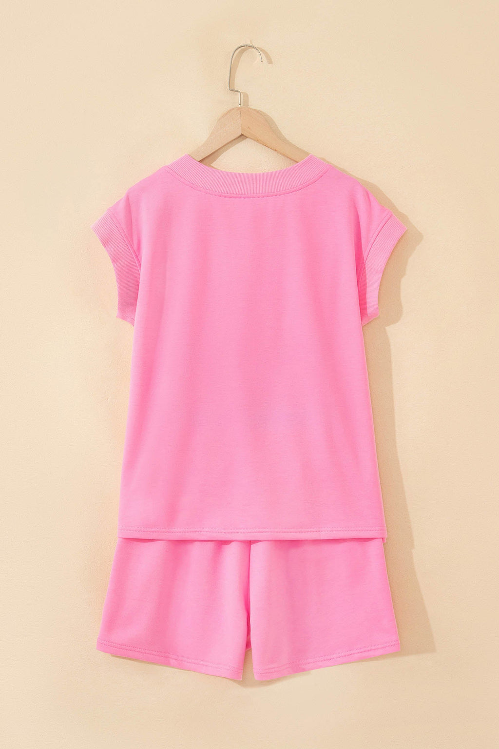 Solid V-Neck Short Sleeve Top & Drawstring Shorts Set