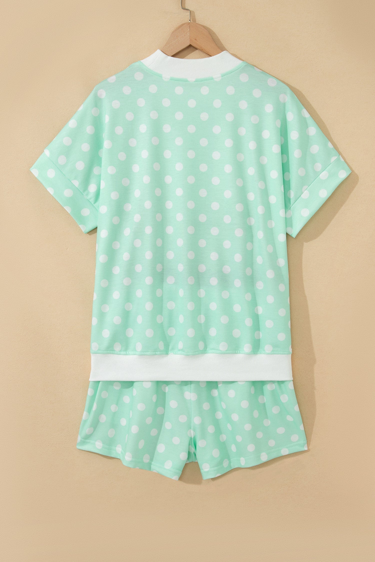 Polka Dot Colorblock Mock Neck & Shorts Set