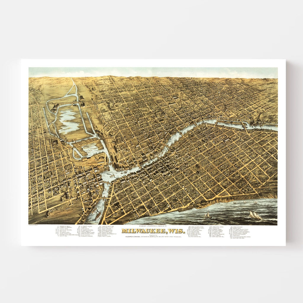 Vintage Map of Milwaukee, Wisconsin 1872