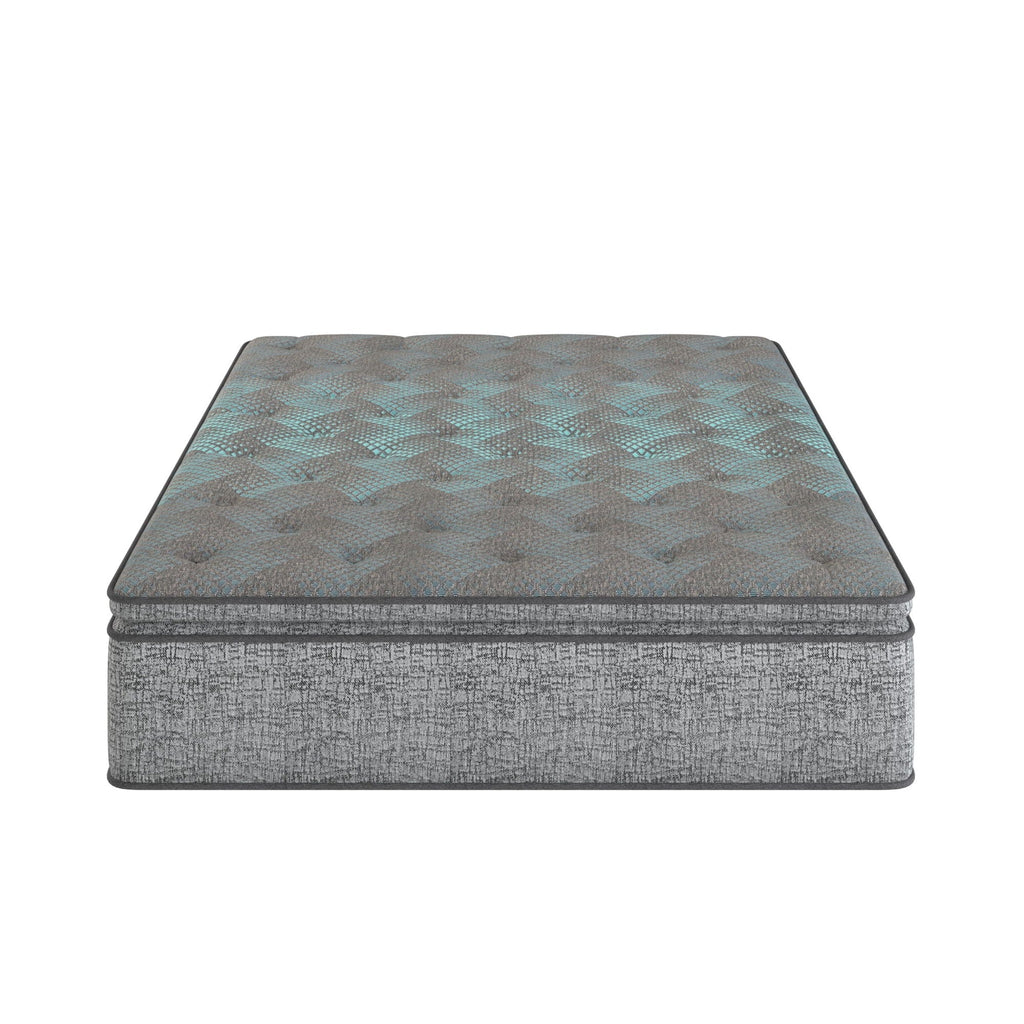 Comfort Care - 12" Hybrid Euro Top Mattress, Plush Comfort With Individual Pocketed Coil - Gray / Blue - Twin