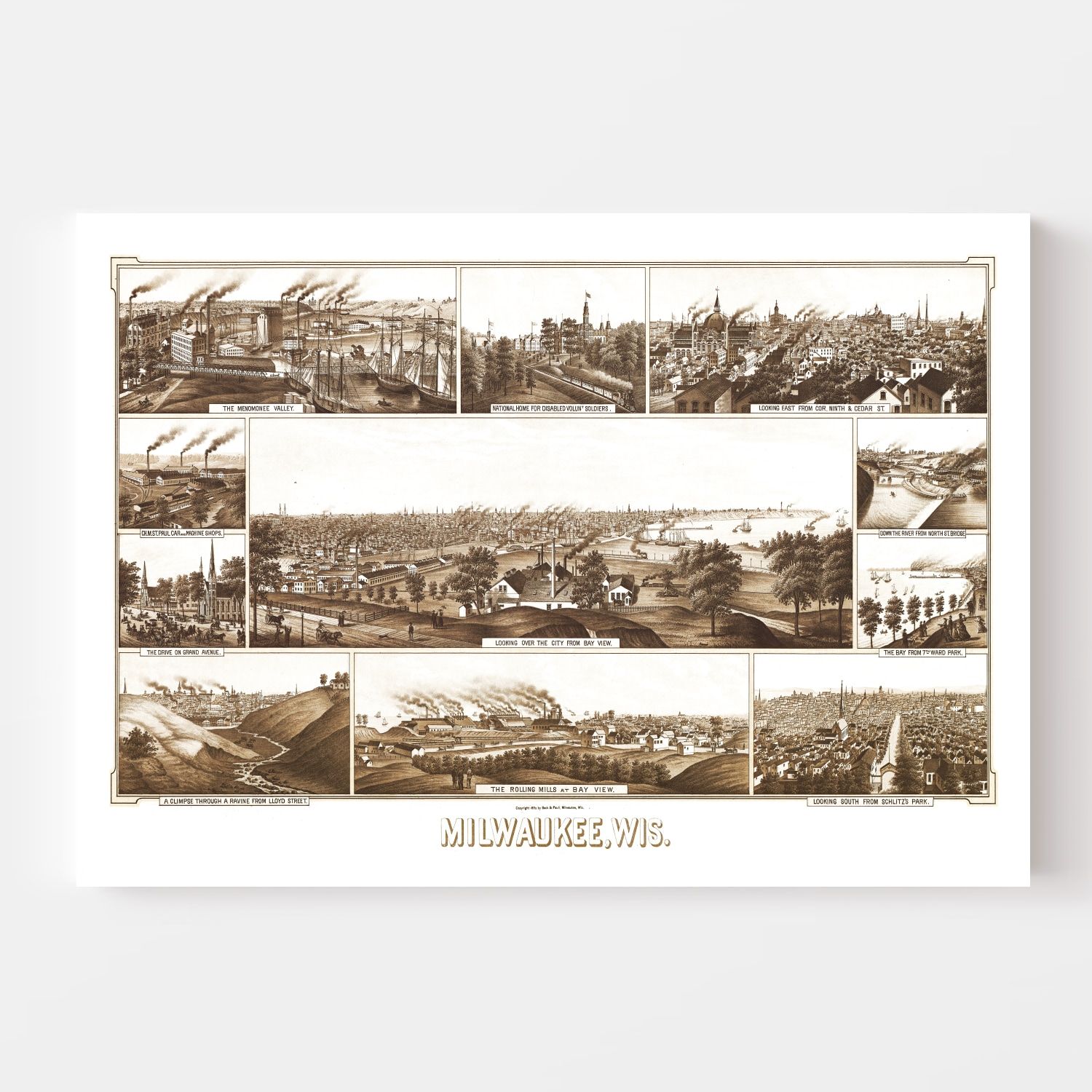 Vintage Map of Milwaukee, Wisconsin 1882