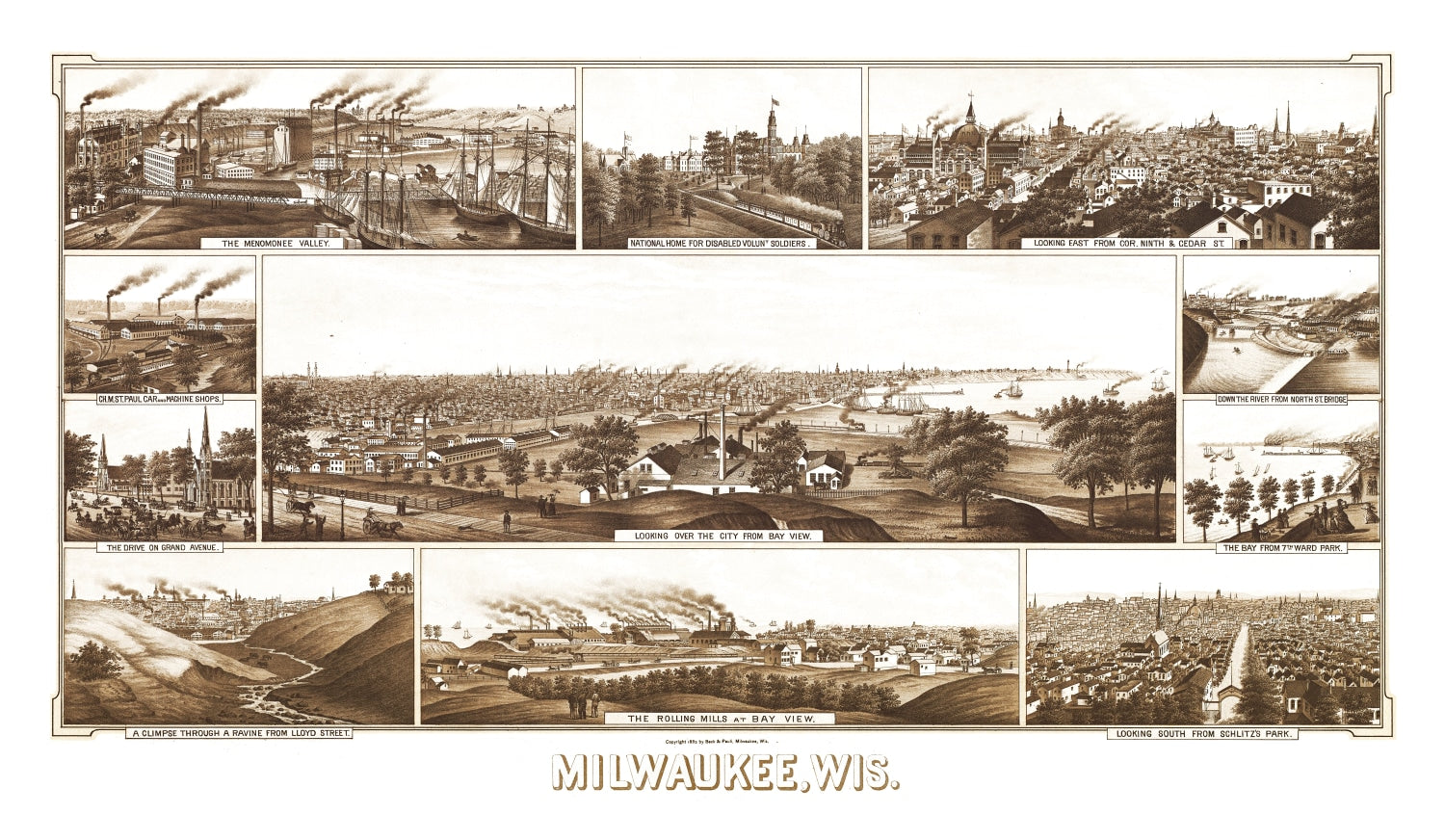 Vintage Map of Milwaukee, Wisconsin 1882