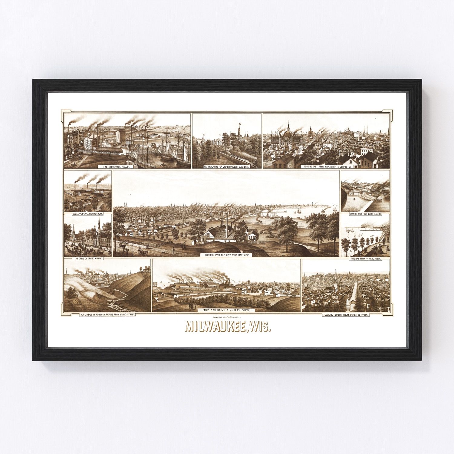 Vintage Map of Milwaukee, Wisconsin 1882