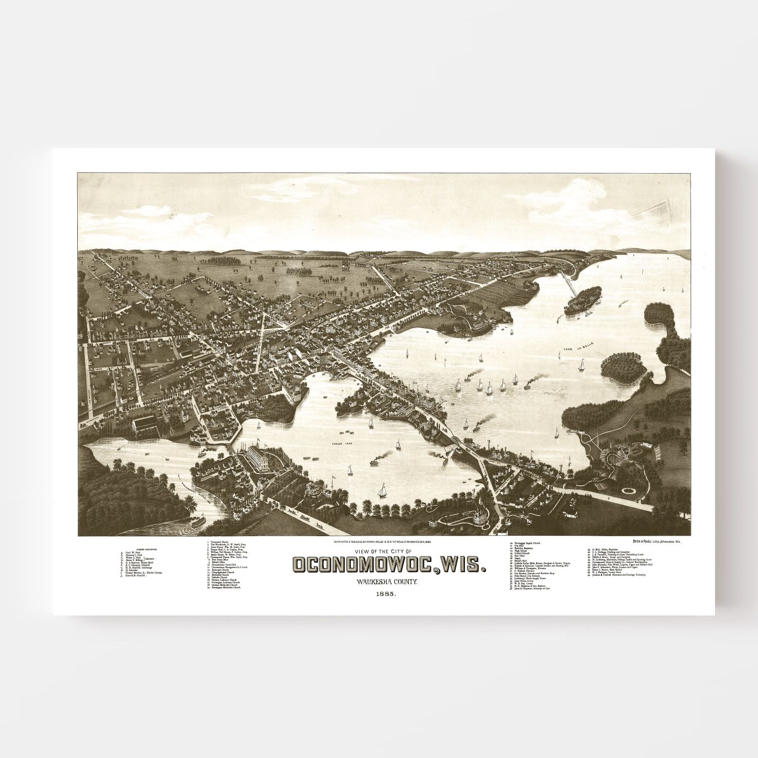 Vintage Map of Oconomowoc, Wisconsin 1885