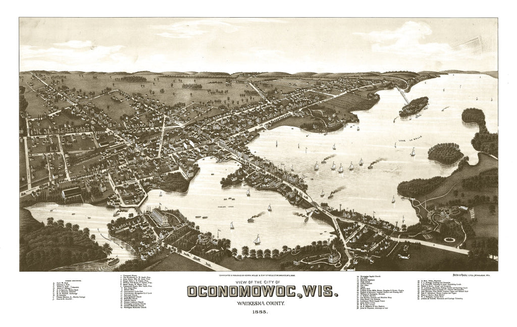 Vintage Map of Oconomowoc, Wisconsin 1885