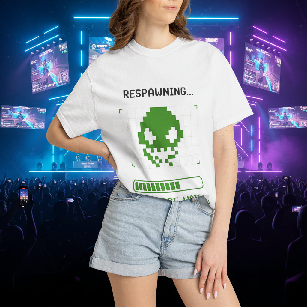 Respawning... Please Wait T-Shirt - Pixel Alien Gamer Tee