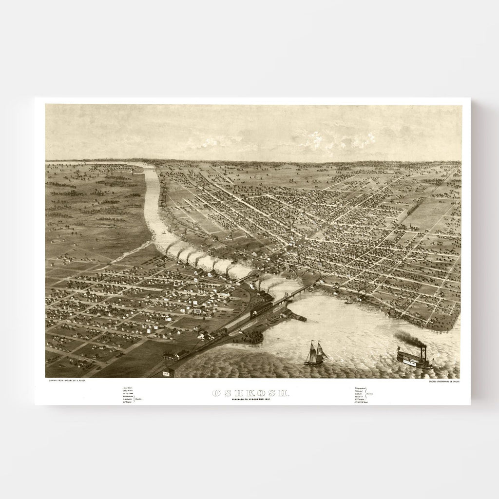 Vintage Map of Oshkosh, Wisconsin 1867