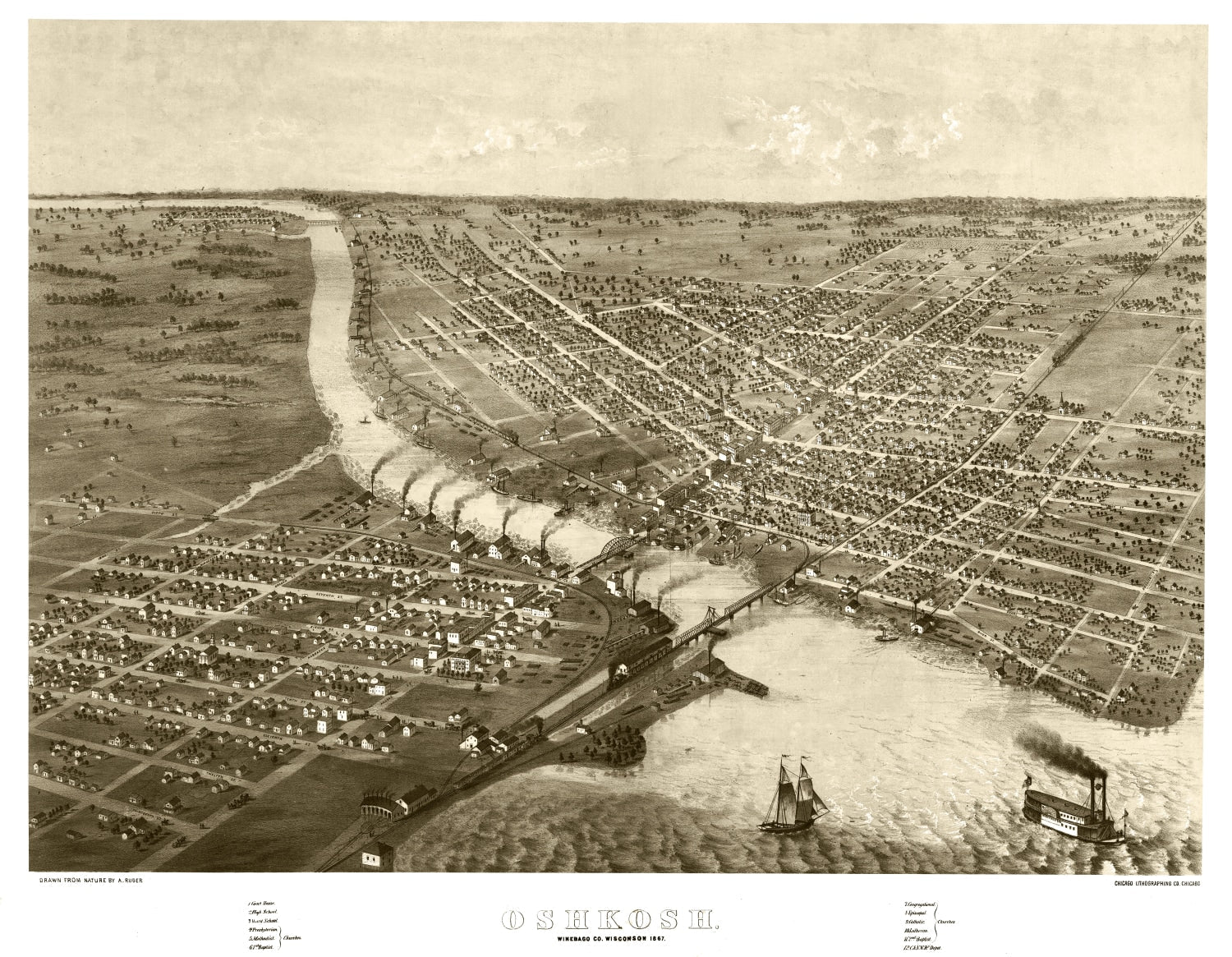 Vintage Map of Oshkosh, Wisconsin 1867