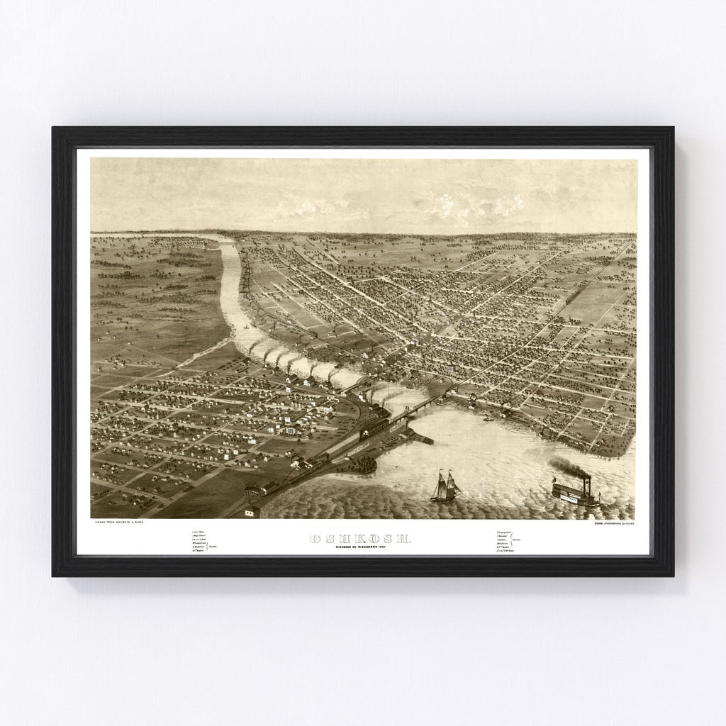 Vintage Map of Oshkosh, Wisconsin 1867