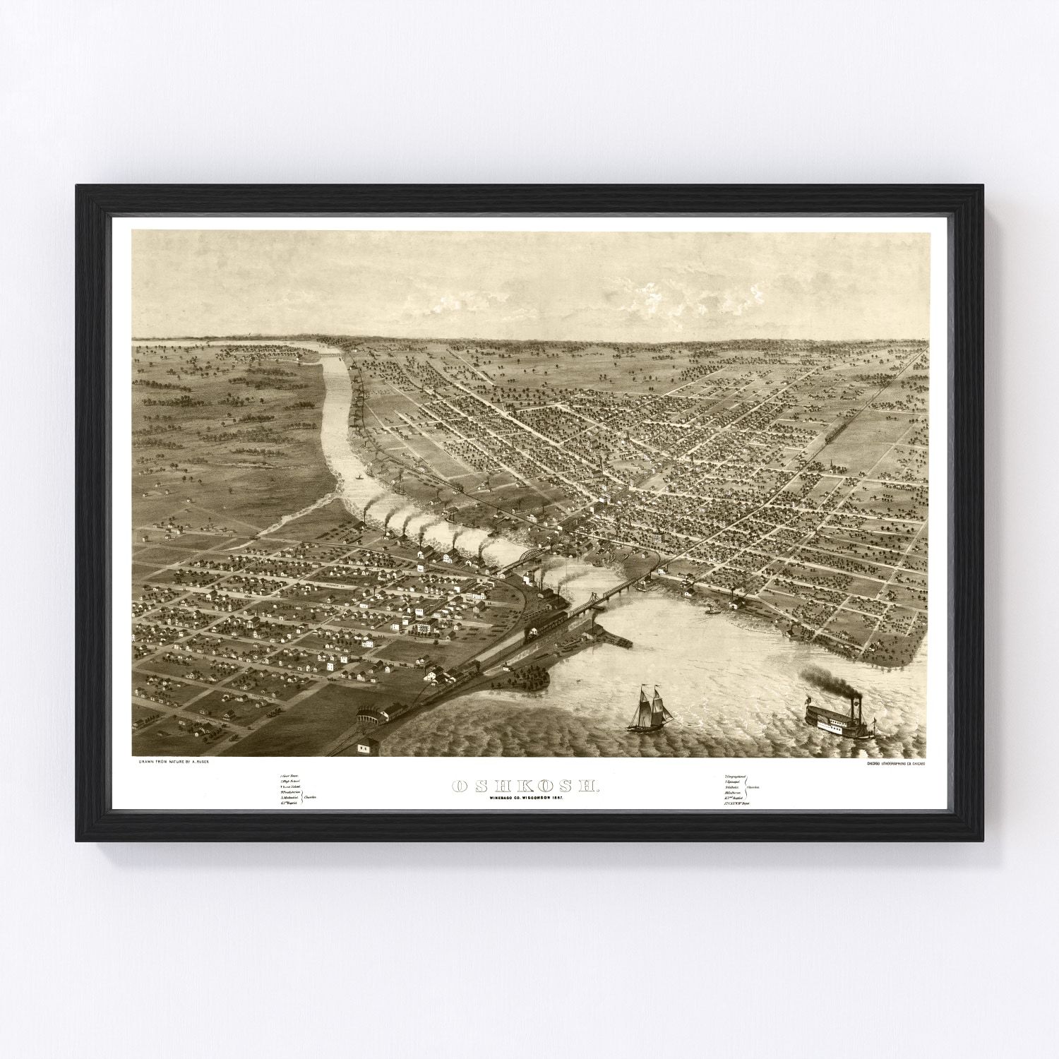 Vintage Map of Oshkosh, Wisconsin 1867