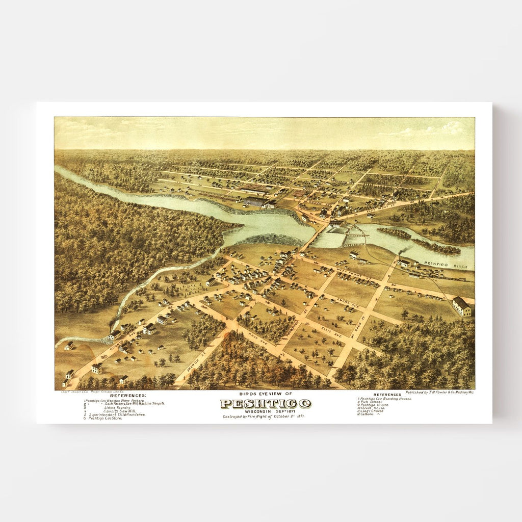 Vintage Map of Peshtigo, Wisconsin 1871