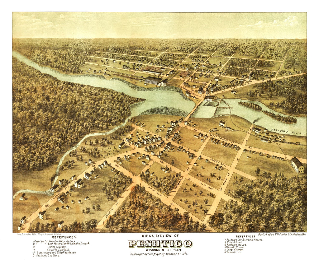 Vintage Map of Peshtigo, Wisconsin 1871