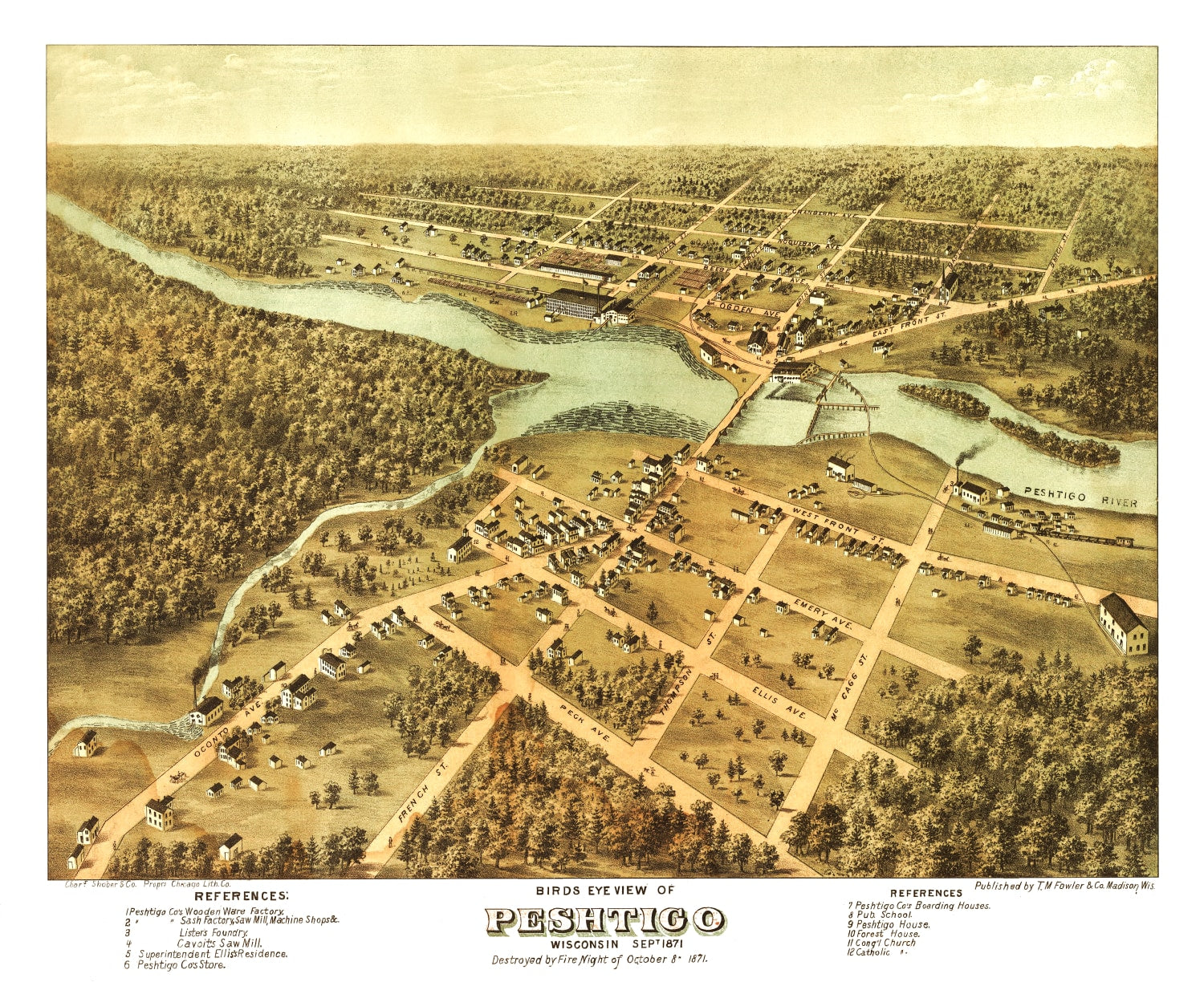 Vintage Map of Peshtigo, Wisconsin 1871