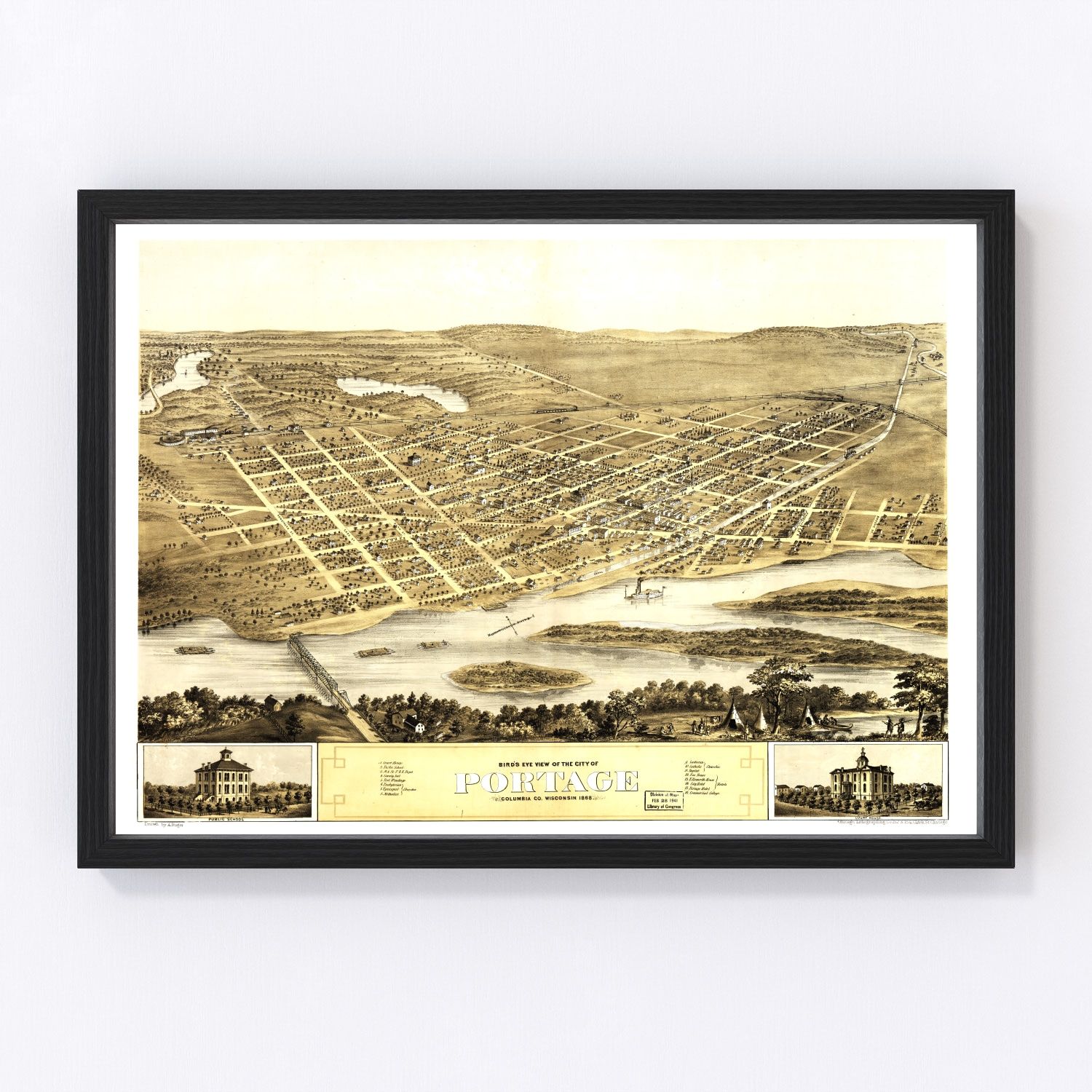 Vintage Map of Portage, Wisconsin 1868