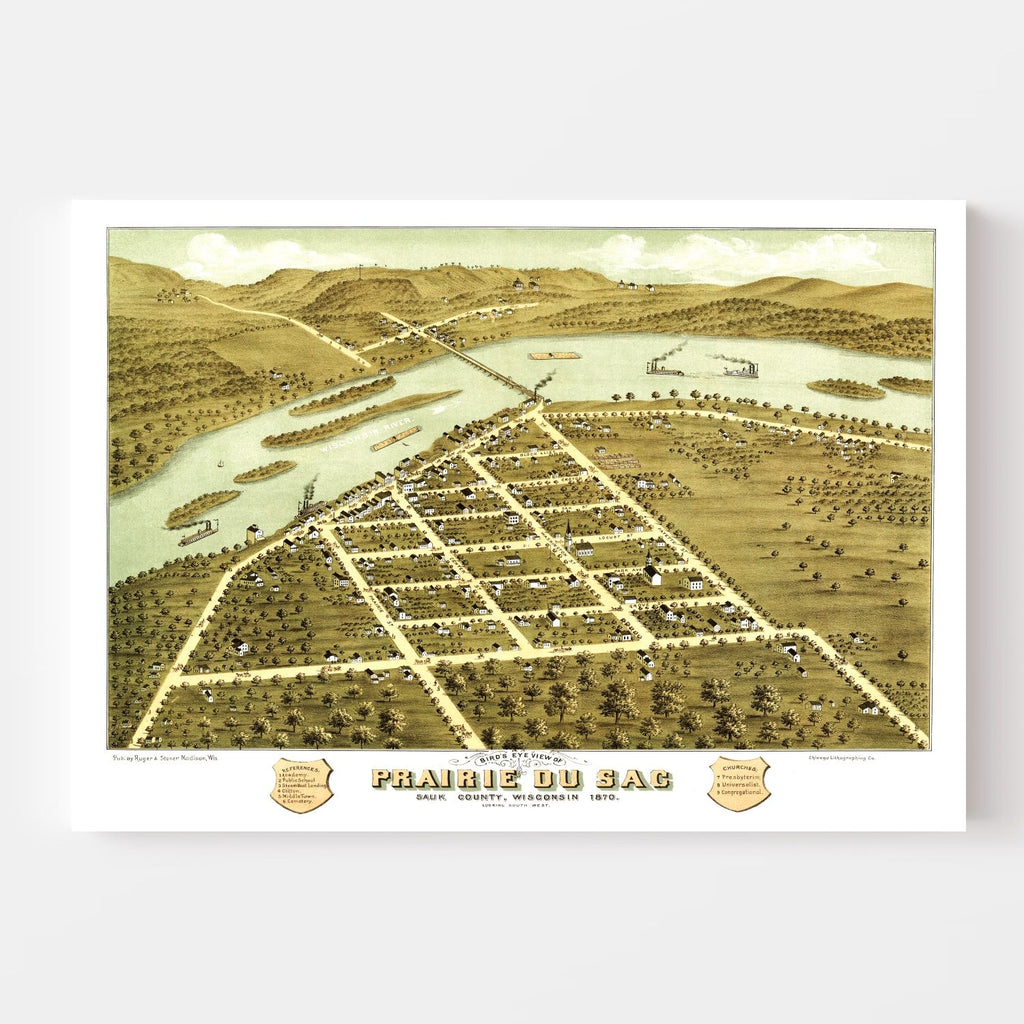 Vintage Map of Prairie du Sac, Wisconsin 1870