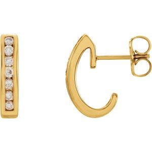 14K Yellow Gold 1/4 CTW Natural Diamond J-Hoop Earrings