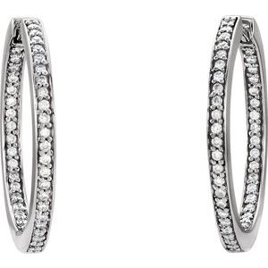 14K White Gold 3/8 CTW Natural Diamond Inside-Outside 23.5 mm Hoop Earrings – image 2