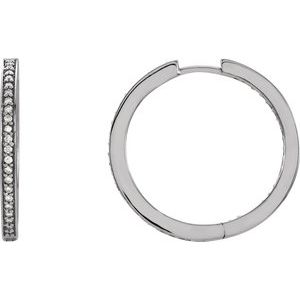 14K White Gold 3/8 CTW Natural Diamond Inside-Outside 23.5 mm Hoop Earrings