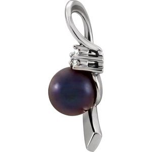 14K White Gold Cultured Black Akoya Pearl & .07 CTW Natural Diamond Pendant