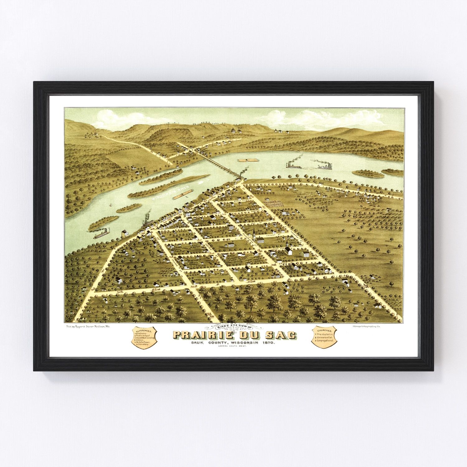Vintage Map of Prairie du Sac, Wisconsin 1870