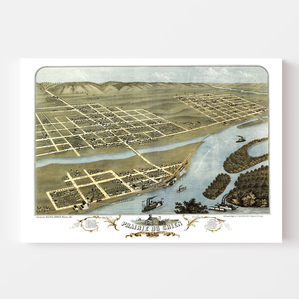 Vintage Map of Prairie du Chien, Wisconsin 1870