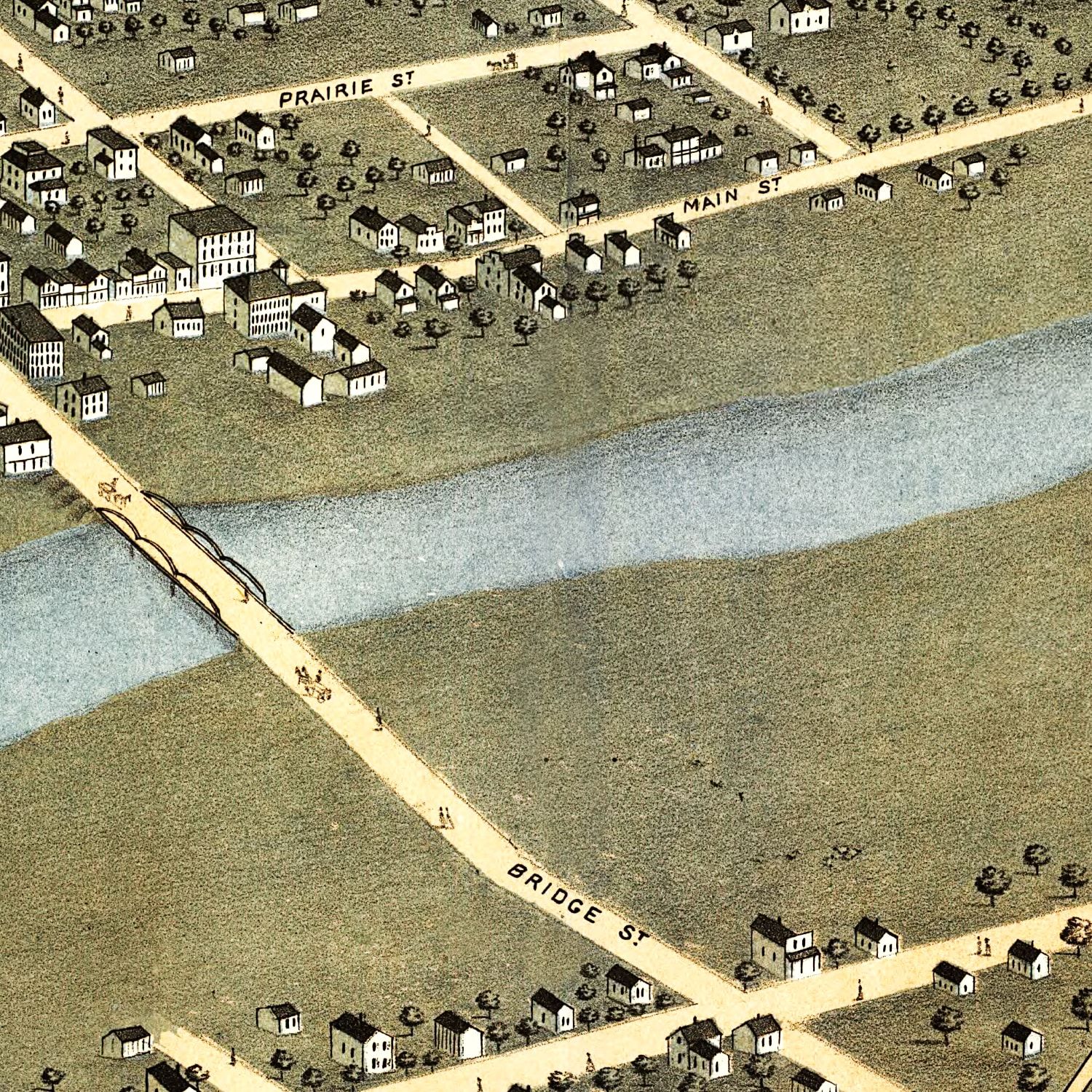 Vintage Map of Prairie du Chien, Wisconsin 1870