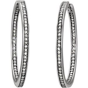 14K White Gold 5/8 CTW Natural Diamond Inside-Outside 33.8 mm Hoop Earrings – image 2